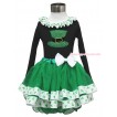 St Patrick's Day Black Baby Pettitop Clover Satin Lacing & Sparkle Kelly Green Hat Print & White Bow Kelly Green Clover Satin Trimmed Tutu Newborn Pettiskirt NG1648